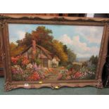 DANIEL SHERRIN, signed oil on canvas "The Cottage Garden", 19.5" x 29"