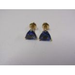 A PAIR OF 18ct TRILLION CUT TANZANITE STUD EARRINGS, Each tanzanite measuring approx 0.75ct of