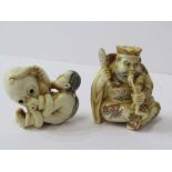 2 ANTIQUE IVORY NETSUKES, 1 of girl & octapuss the other of a seated bearded gentleman with small