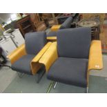 RETRO DESIGN, set of 3 stylish splayed arm low armchairs on metal stands