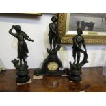 CLOCK GARNITURE, French-style bronzed 3 piece figure crested clock garniture depicting Fisherman and