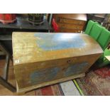 CONTINENTAL TRUNK, Folkart painted domed top large chest, possibly Scandinavian, 47" width