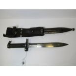 SWEDISH BAYONET, Swedish military bayonet in a leather plated scabbard, no 62, 13" length