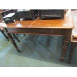 VICTORIAN MAHOGANY DINING TABLE, extending table with tapering turned legs and original castors, 42"