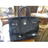 FASHION, Hermes style black leather ladies bag