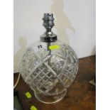 CUT GLASS TABLE LAMP BASE, of spherical design, 9.5"