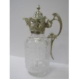 CLARET JUG, a quality cut glass claret jug with silver plated vine bordered mount, 11.25" height