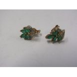 PAIR OF 9ct YELLOW GOLD EMERALD & DIAMOND STUD EARRINGS OF FLORAL DESIGN