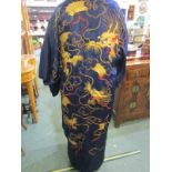 ORIENTAL FABRIC, dragon gilt filigree embroidered blue silk robe