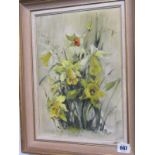 BARBARA CROWE, signed oil on laid down canvas "Still Life of Daffodils and Narcissus", Chelsea Art