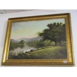 C. LOVESY, signed oil on canvas "Riverscape at Sunset", 21" height 29.5" width