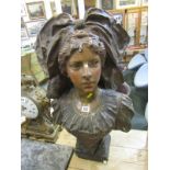 PAINTED PLASTER BUST OF EDWARDIAN STYLE YOUNG LADY, 24" height