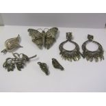 SILVER BROOCHES, A selection of silver brooches including filigree and marcasite