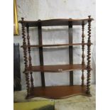 VICTORIAN WALL SHELVES, set of 3 graduated serpentine fronted open wall shelves with barley twist