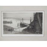 CYRIL ANNING, signed etching "Newlyn Harbour", 5" x 9"
