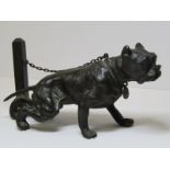 AUSTRIAN BRONZE, a quality figure of Bulldog tethered to post with collar pendant "1869 WIEN", 5.