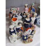 STAFFORDSHIRE POTTERY, collection of 6 various Victorian Staffordshire groups including 2 clock
