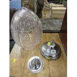 ANTIQUE LIGHTING, quality cut glass oviform light shade with chrome fittings