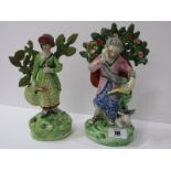 EARLY STAFFORDSHIRE bocage figures, "Man reading with Calf" and "Female Archer", 8" height (some