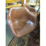 RETRO TUB CHAIRS, A pair of chrome framed tan leather effect tub chairs