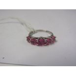 18ct WHITE GOLD 5 STONE PINK SAPPHIRE RING, approx 2cts of sapphire with small accent diamond to