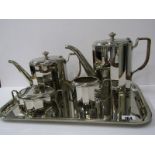 WMF, 5 piece silver plate tea and coffee service with tray and woven cane handles