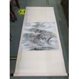 ORIENTAL SCROLLS, 3 Eastern scroll paintings of riverscapes and landscapes