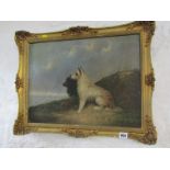 W. GREGORY, signed oil on canvas "Portrait Two Terriers on Cliff Path", 14" x 19"