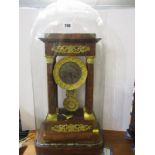 19TH CENTURY FRENCH MANTEL CLOCK, mahogany 4 pillar support glass domed mantel clock, gilt surround,