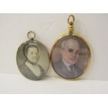 VICTORIAN OVAL PENDANT PORTRAIT MINIATURE, of Lady with black lace collar, together with Edwardian