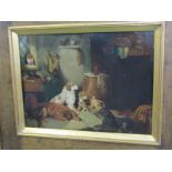 19th Century English School, oil on board "Patient Dogs", 11" x 15.5"