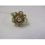 18ct YELLOW GOLD PEARL CLUSTER RING, approx 5.7 grams, size O/P