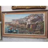 NANCY BAILEY, signed oil on canvas "Mousehole Harbour", 17" x 35.5"