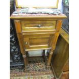 FRENCH MARBLE TOPPED BEDSIDE CABINET, coloured marble square top cabinet with cupboard and drawer