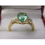 18ct YELLOW GOLD ETHIOPIAN EMERALD & DIAMOND RING, principal oval cut Ethiopian emerald, approx 1.