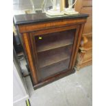 VICTORIAN PARQUETRY SIDE CABINET, rosewood glazed single door plinth base side cabinet, 38" high