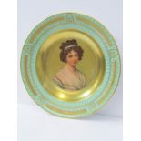 VIENNA CABINET PLATE, gilt and green surround portrait plate depicting Madam Le Brun, 9.75" dia