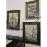 ROBERT DOUGLAS WELLS, 3 signed watercolours "Studies of Buildings" various sizes