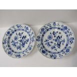 MEISSEN, pair of 19th Century underglaze blue "Onion" pattern shaped rim dishes, 9.5" dia