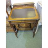EDWARDIAN DAVENPORT, inlaid walnut slope front Davenport with 3 side drawers and fretwork