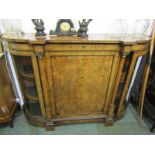 VICTORIAN WALNUT MARQUETRY CREDENZA, pair of curved glass side panels, display doors with central