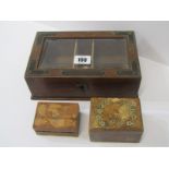 EDWARDIAN CIGARETTE BOX, bevelled glass lid with brass mounted triple section cigarette box, 8 "