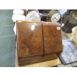 EDWARDIAN STATIONARY RACK, burr walnut twin door slope front stationary rack, 14.5" width