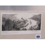 ROBERT SMITH, signed etching "Overlooking Looe Harbour", 3.5" x 8"