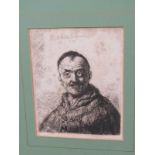 REMBRANDT, 19th Century etching "Portrait of Jacob Cats", reproduced by Amand Durand, 6" x 5"