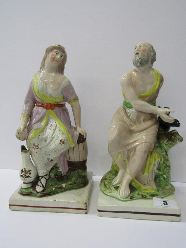 STAFFORDSHIRE POTTERY, pair of early 19th Century square base Staffordshire figures, "Elijah with