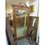 SHERATON DESIGN CHEVAL MIRROR, an attractive marquetry mahogany rectangular cheval mirror, swan neck