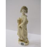 ANTIQUE IVORY CARVED FIGURE, signed base Japanese carving of Geisha, 8.5" height