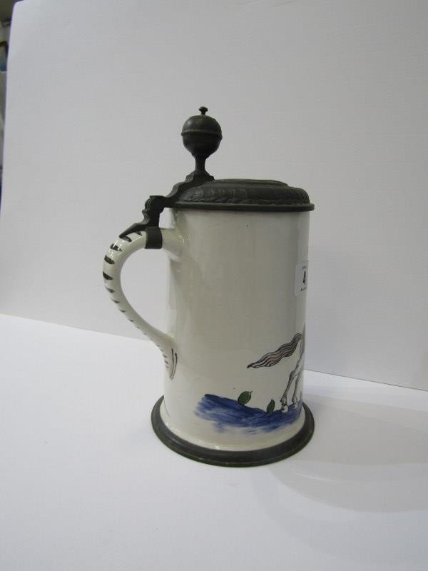 DELFT TANKARD, pewter lidded tankard decorated with equestrian warrior, 9.75" height - Image 2 of 2