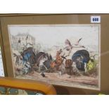 GEORGE CRUIKSHANK, hand coloured etching "The Comforts of a Cabriolet!", 9" x 14.5"